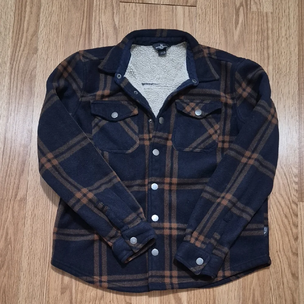 Eddie Bauer Kids Flannel Overshirt Snap Buttons Blue Plaid Long Sleeve Size XL